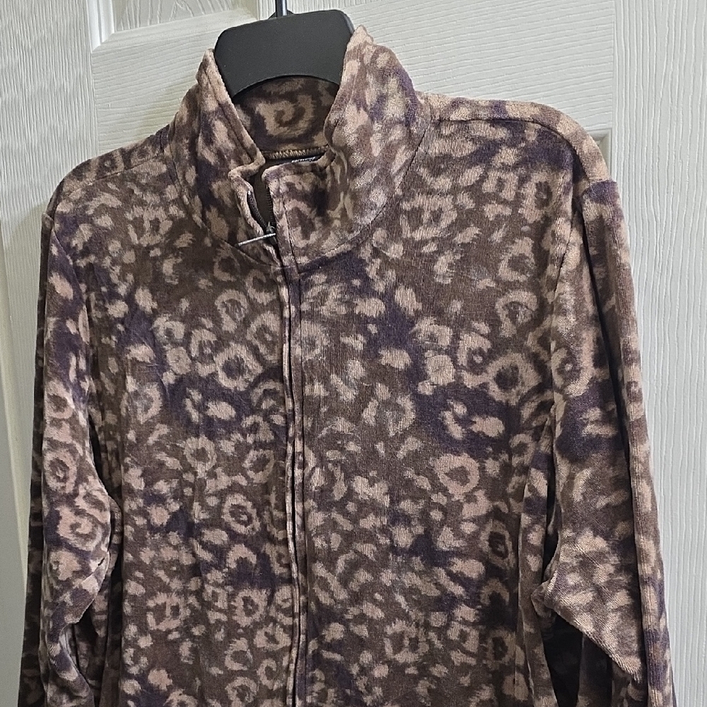 Basic Editions Brown Leopard-Print Teddy Jacket S… - image 2